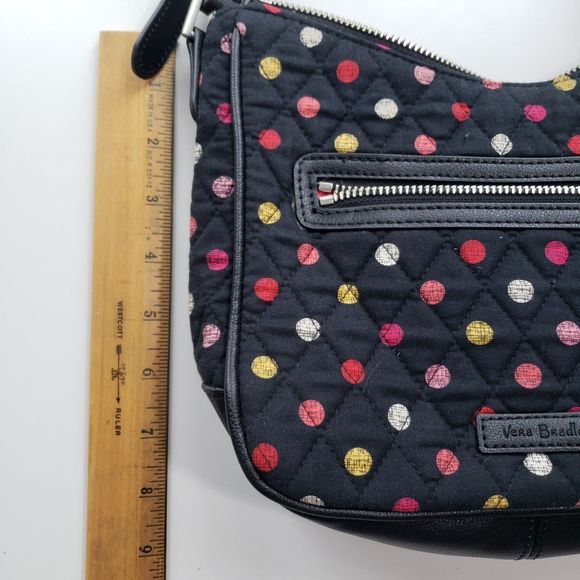 Vera Bradley Crossbody Purse; Black with Colorful Polka Dots; Approx. 8 x 9 x 3 - Picture 6 of 10